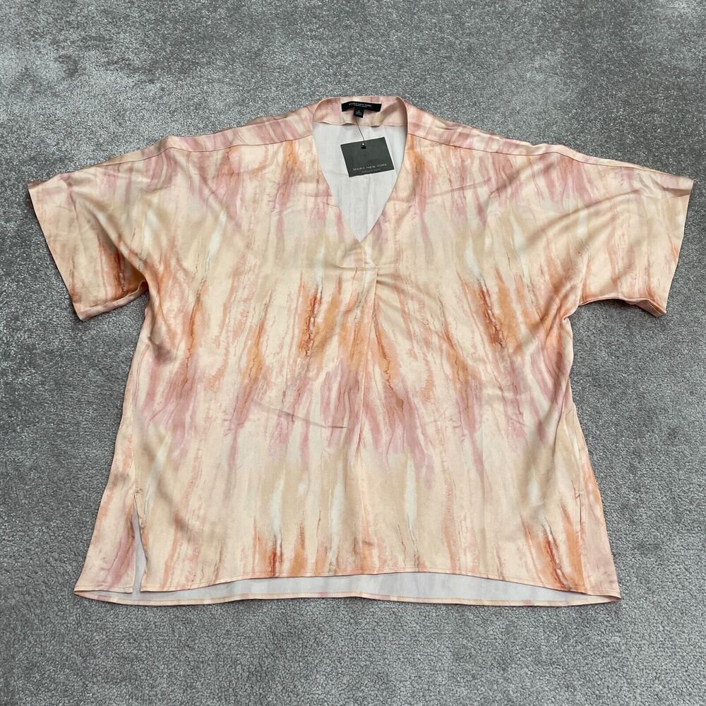 Marc New Yorr Andrew Marc Blouse Womens Large Peach Tie-Dye V-Neck Casual NWT
